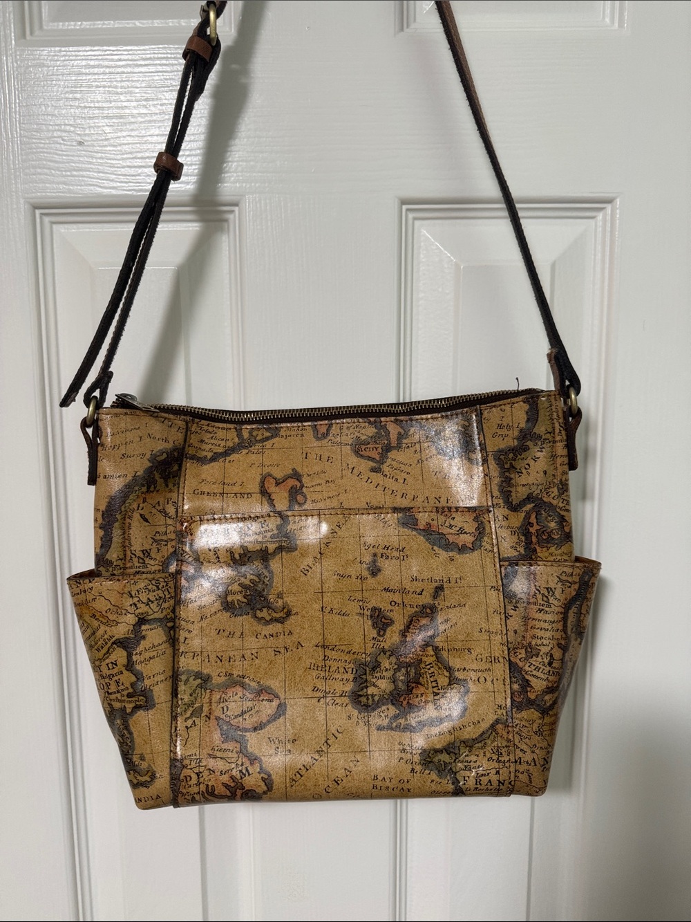 Patricia Nash Brown Vintage Map Crossbody Bag